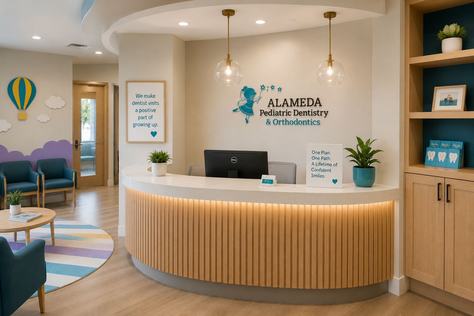 Front desk — warm, welcoming reception with pendant lights