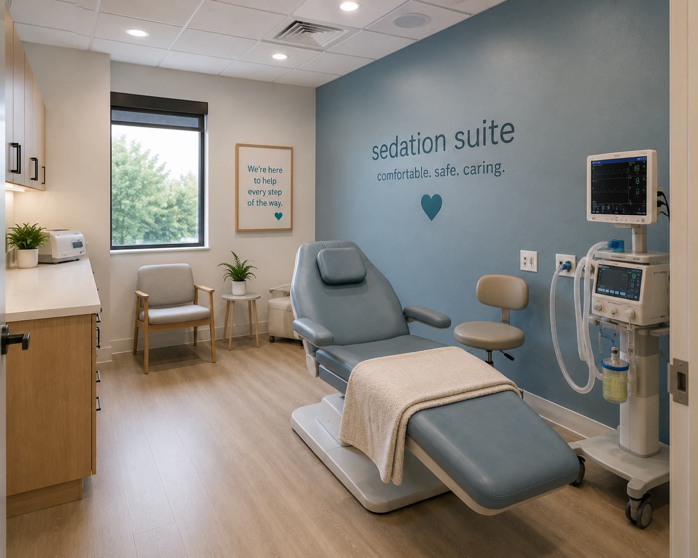 Sedation suite — calm, comfortable room for anxious patients